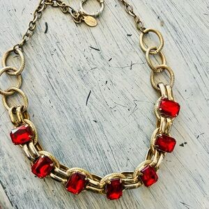 Bijoux Terner vintage SIGNED necklace with red rectangular glass stones